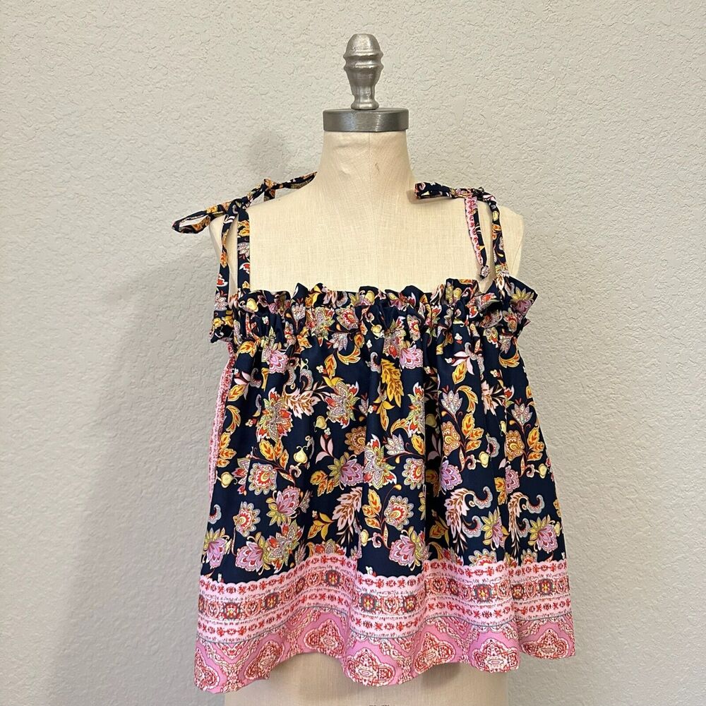 BUCKET LIST Crop Top Multicolor Floral Tie Straps Ruffled Babydoll Boho